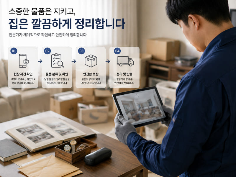 경산 집정리 작업을 위한 물품 분류 현장